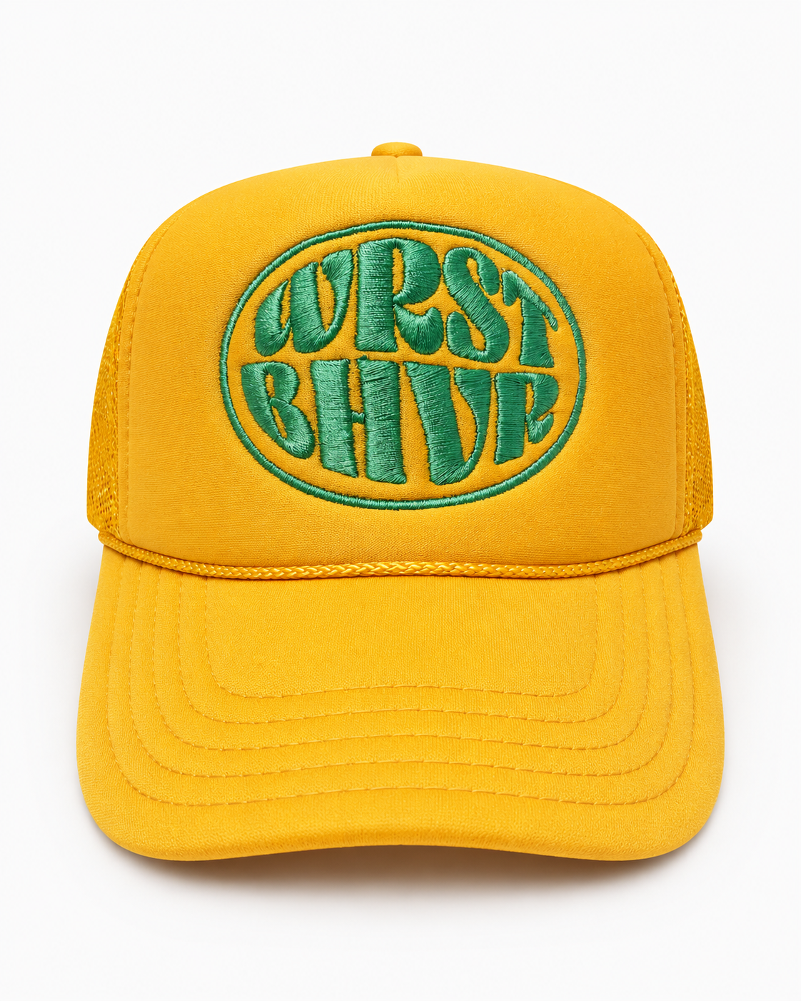 WRST BHVR Trucker Hat — Mustard / Green
