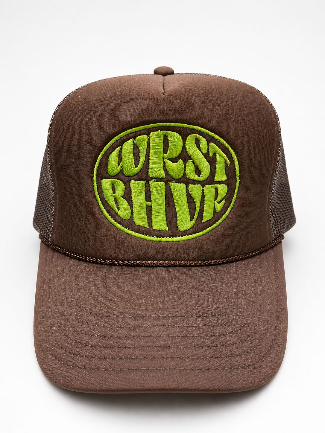 WRST BHVR Trucker Hat — Brown / Lime