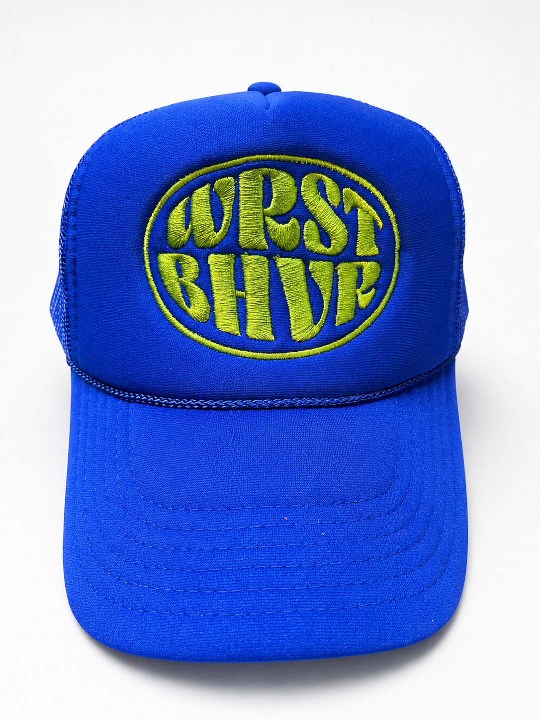WRST BHVR Trucker Hat — Royal Blue / Lime