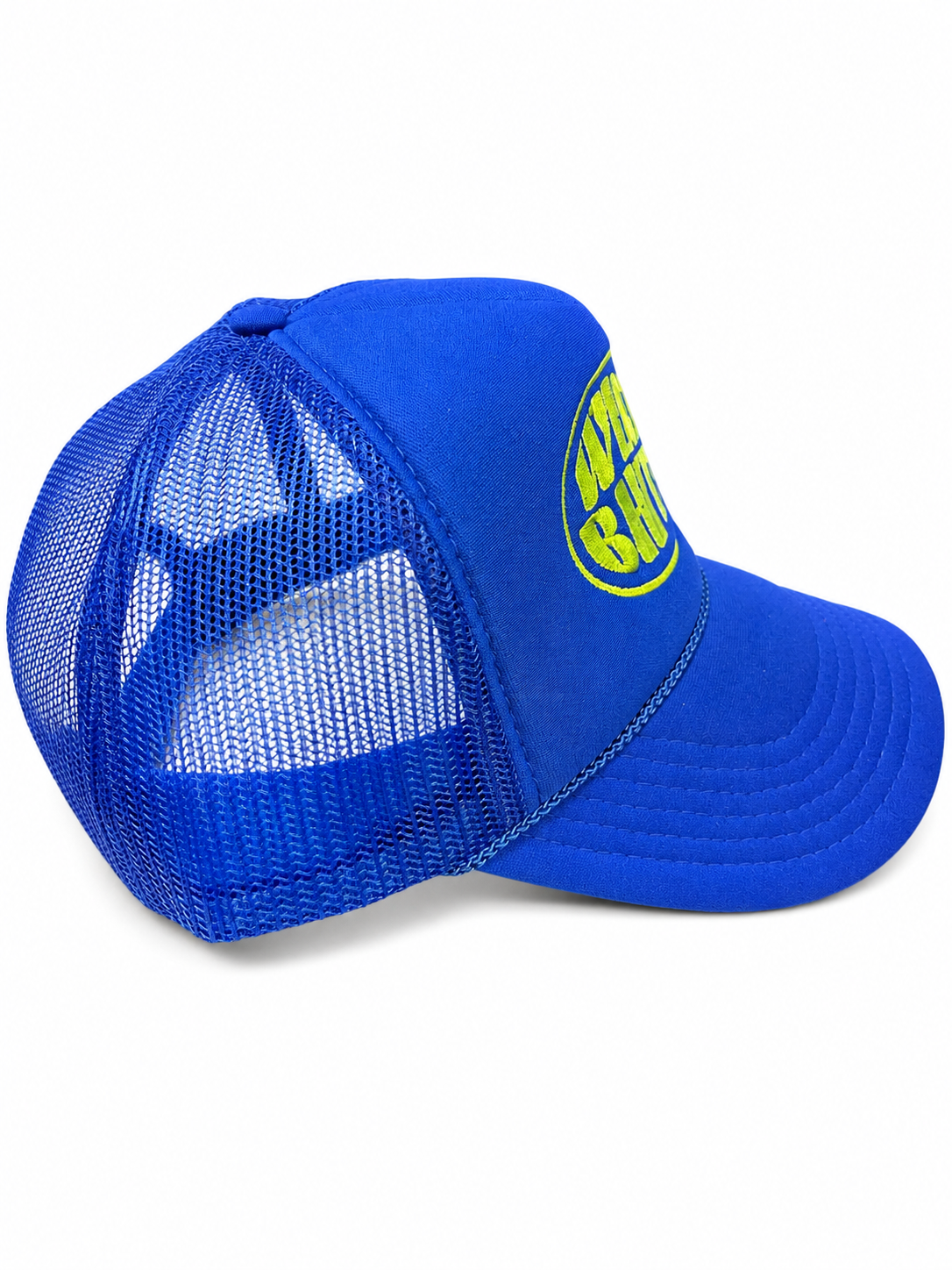 WRST BHVR Trucker Hat — Royal Blue / Lime