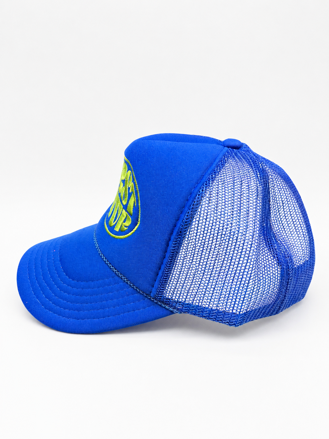 WRST BHVR Trucker Hat — Royal Blue / Lime