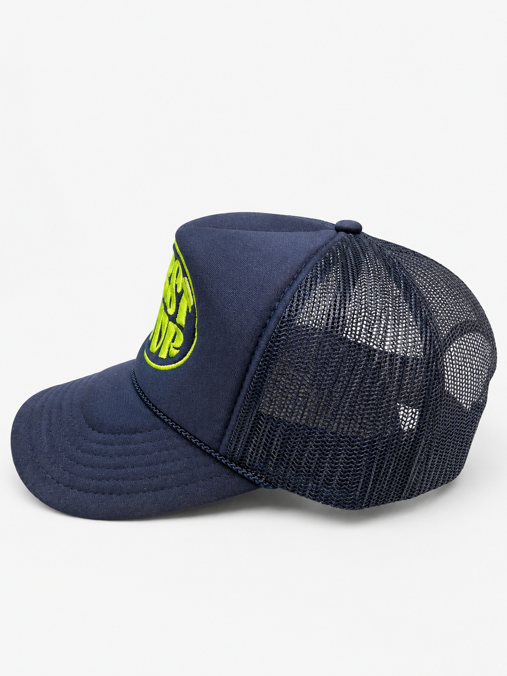 WRST BHVR Trucker Hat — Navy / Lime