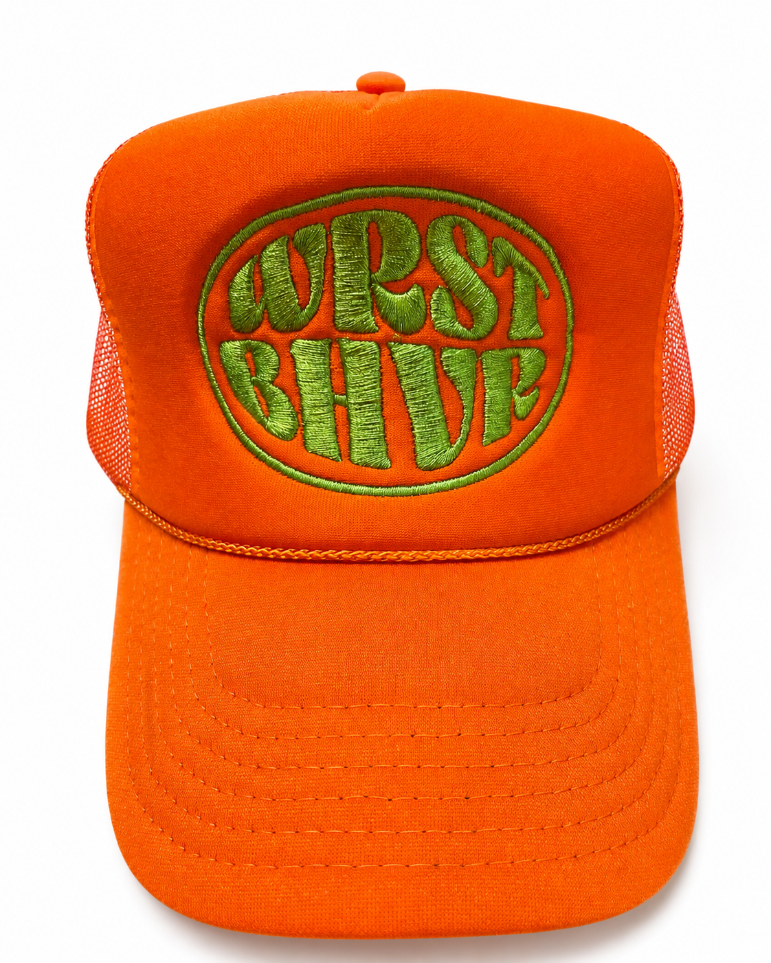WRST BHVR Trucker Hat — Orange / Olive