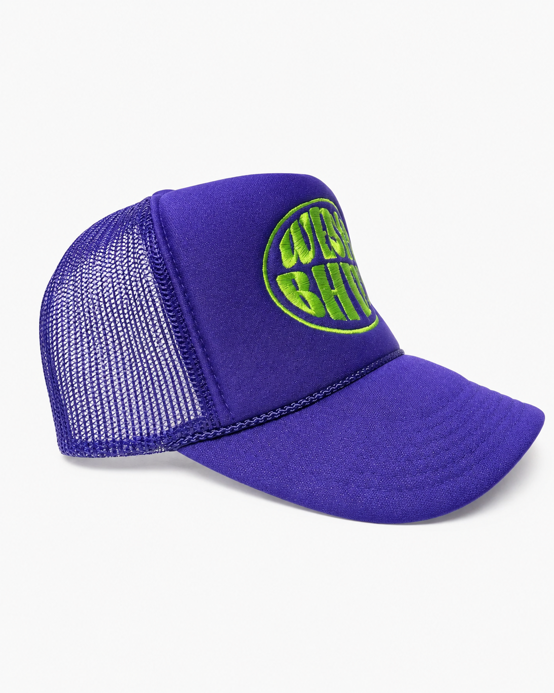WRST BHVR Trucker Hat — Purple / Lime