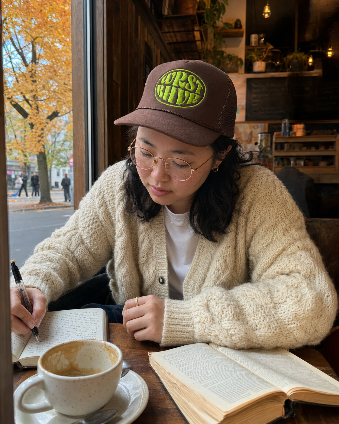 WRST BHVR Trucker Hat — Brown / Lime