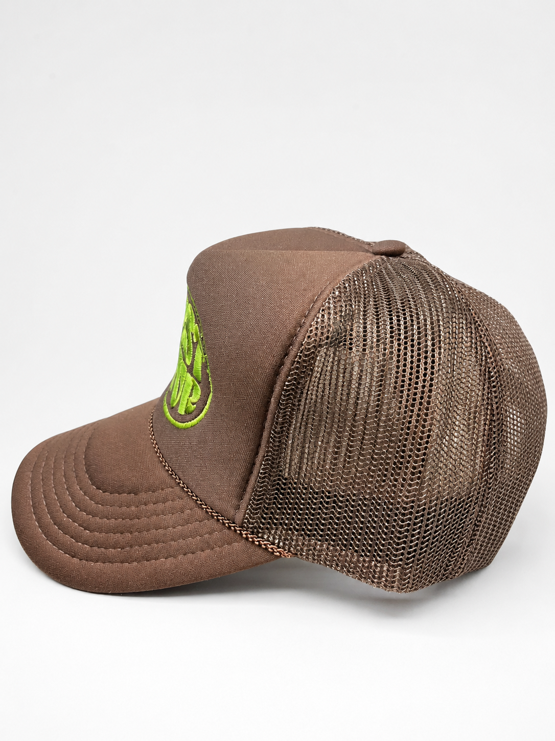 WRST BHVR Trucker Hat — Brown / Lime