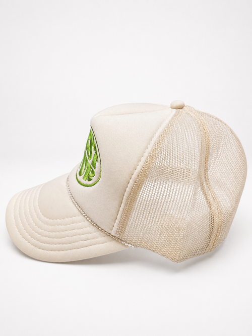 WRST BHVR Trucker Hat — Cream / Olive