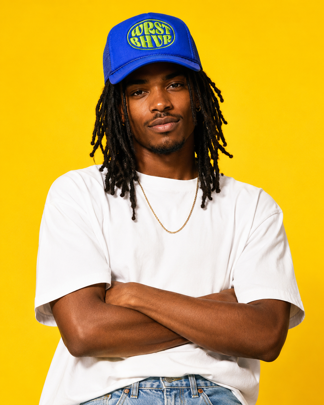 WRST BHVR Trucker Hat — Royal Blue / Lime