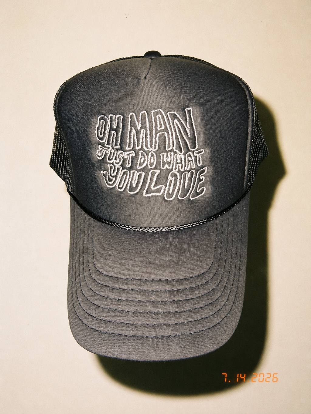 "Oh Man Just Do What You Love" Trucker Hat — Charcoal
