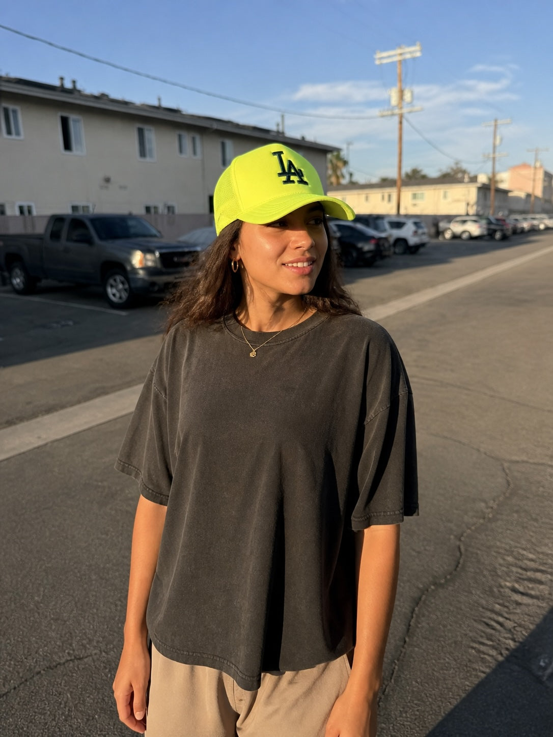 Trukas LA Trucker Hat — Neon Yellow / Forest Green